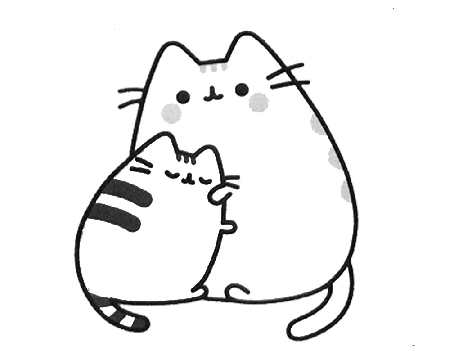 Kolorowanka malutki kotek tuli się do kotki Pusheen